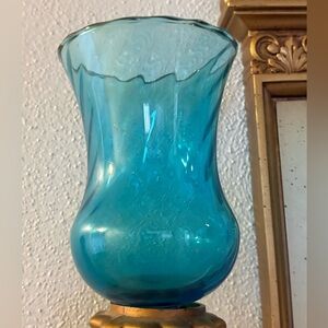 Vintage pair of  homeco blue glass swirl peg votive candle holder
